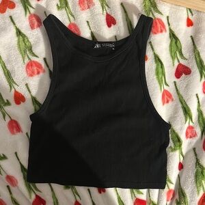 Zara Black Fitted Sleeveless Crop Tank